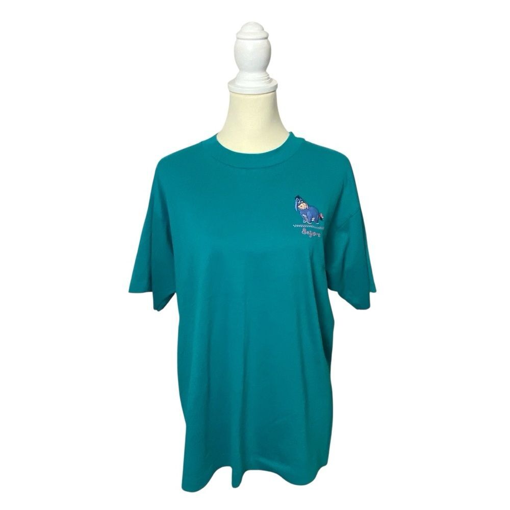 Vintage 90's Single Stitch Teal Eeyore Embroidered T-Shirt Women's Size Large